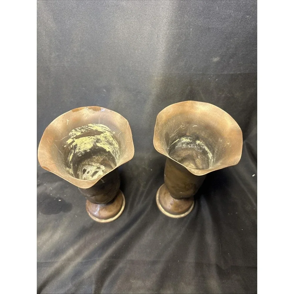 WWII 1944 1945 US Navy 40mm Brass Trench Art Vases Matched Pair Bofors Shell